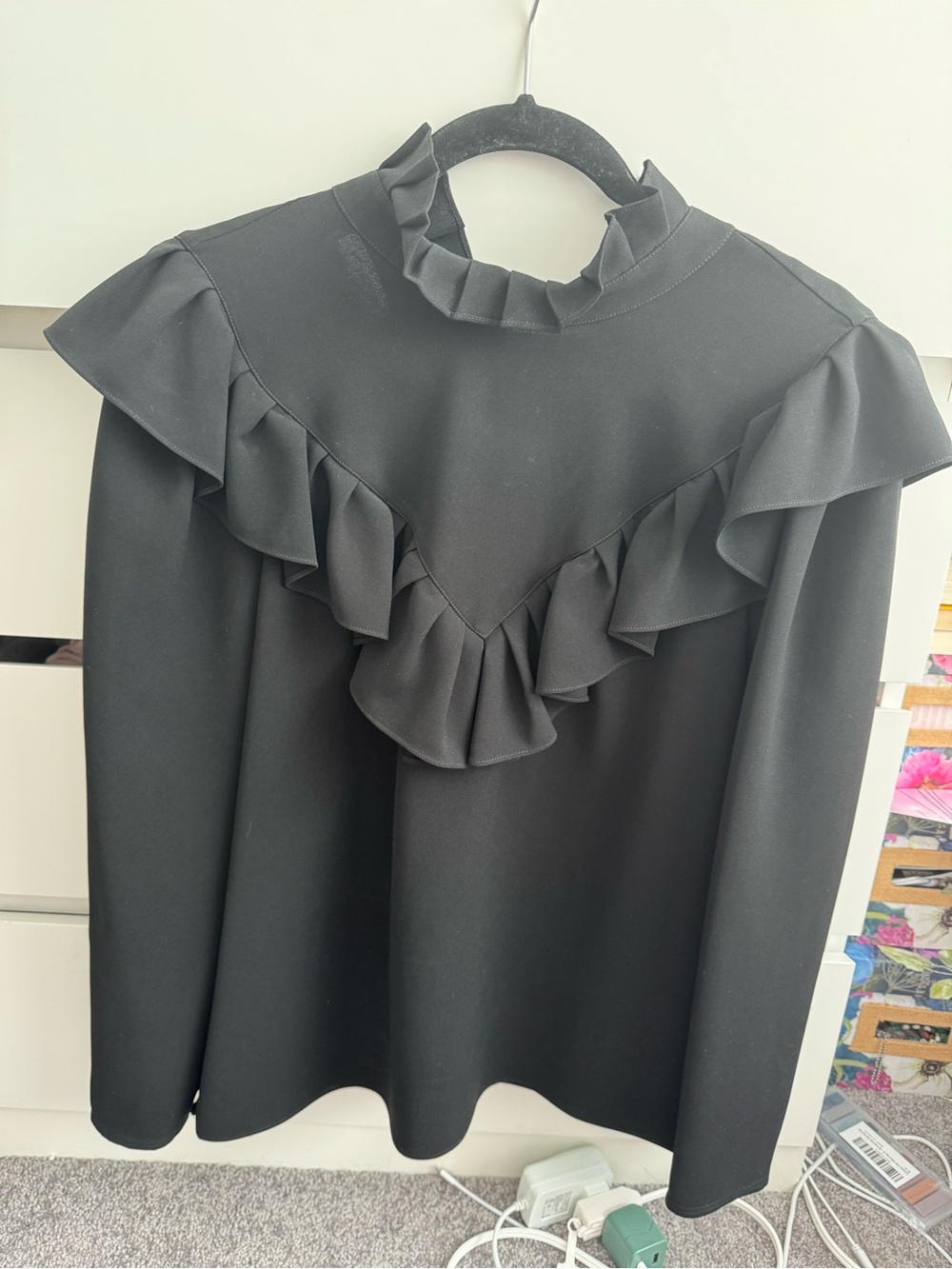 Lafayette 148 New York Black Ruffle-Trim Top
